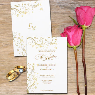 Elegante Gold Vines Butterflies Hochzeit Einladung