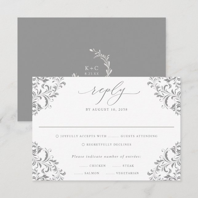 Elegante Gold Vintag Classic Wedding RSVP Card Karte (Vorne/Hinten)