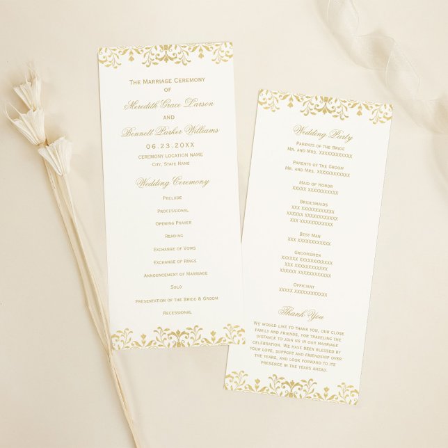 Elegante Gold Vintag Glamour Hochzeit Programm (Von Creator hochgeladen)