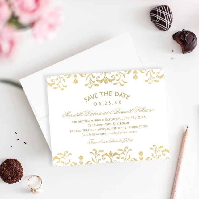 Elegante Gold Vintag Glamour Hochzeit Save The Date (Von Creator hochgeladen)
