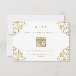 Elegante Gold Vintage Wedding QR Code RSVP Card Karte