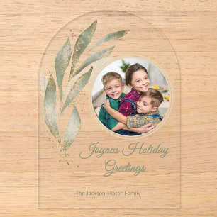 Elegante Gold-Wasserfarbe-Botanik-Foto-Feiertags-  Acryleinladungen