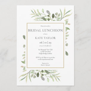 Elegante Gold-Wasserfarbe-Grün-Bridal-Lunch Einladung