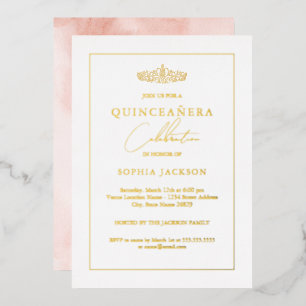 Elegante Gold-Wasserfarbe Quinceanera-Geburtstag  Folieneinladung