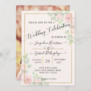 Elegante Gold Watercolor Blumenzitat Wedding Invi Einladung