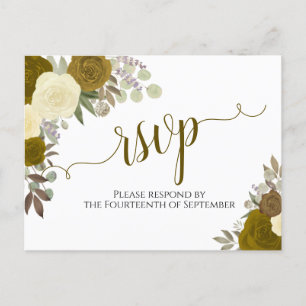 Elegante Gold Watercolor Rose Hochzeit RSVP Postkarte