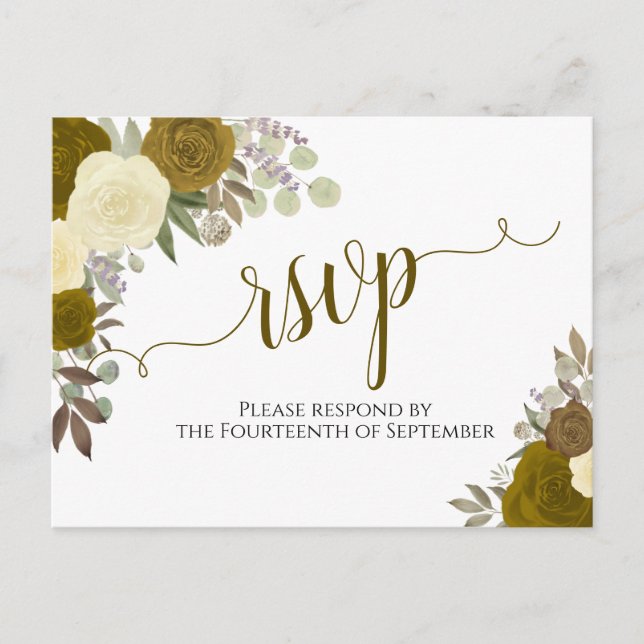 Elegante Gold Watercolor Rose Hochzeit RSVP Postkarte (Vorderseite)