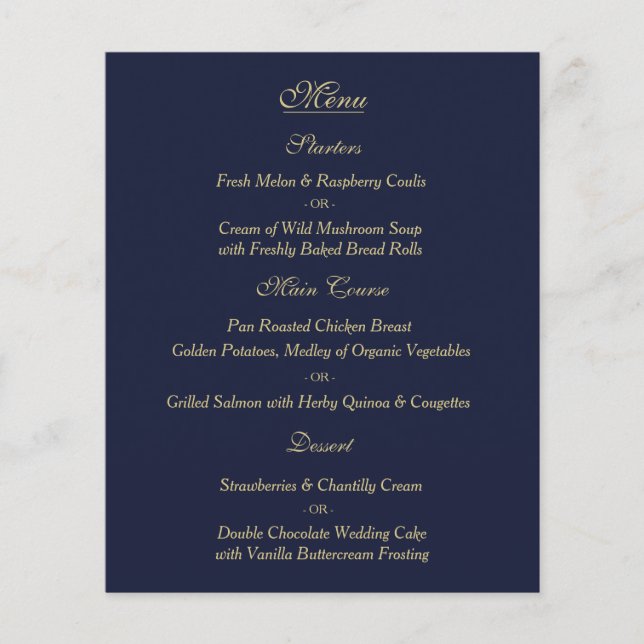 Elegante Gold Wedding Menu Card Flyer (Vorne)