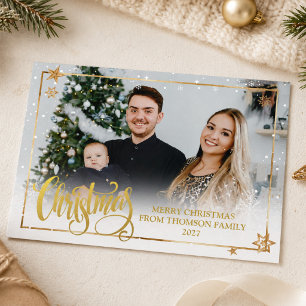 Elegante Gold-Weihnachts-Overlay-Foto-Schneeflocke Feiertagskarte