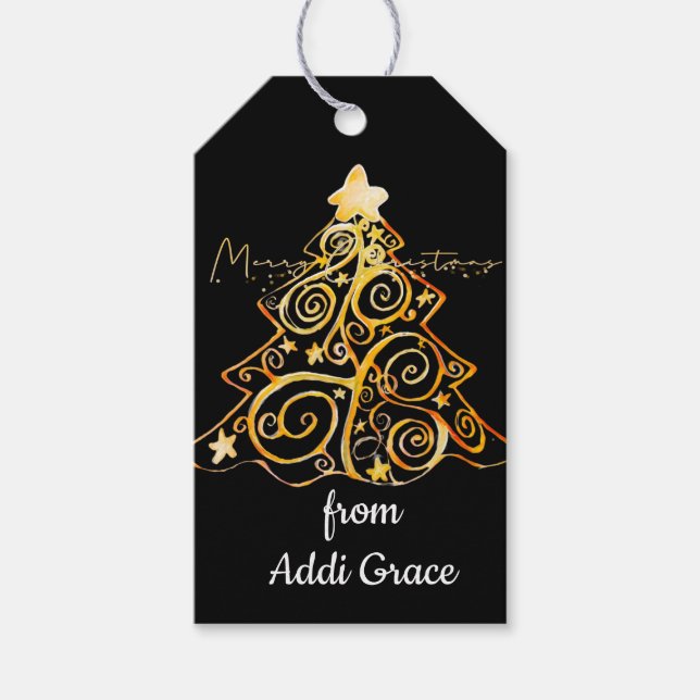 Elegante Gold Weihnachtsbaum-Geschenk-Tag Geschenkanhänger (Vorderseite)