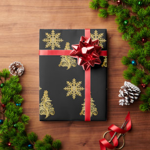 Elegante Gold Weihnachtsbaum Snowflake Geschenkpapier