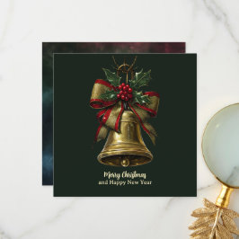 Elegante Gold Weihnachtsglocke mit festlicher Bow Dankeskarte