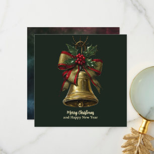 Elegante Gold Weihnachtsglocke mit festlicher Bow Dankeskarte