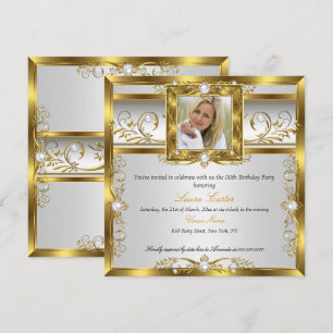 Elegante Gold Weiße Perle Foto Geburtstagsfeier Einladung