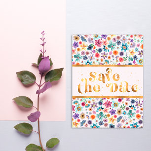 Elegante Gold Weiße Pinke Wildblume Hochzeitseinla Postkarte