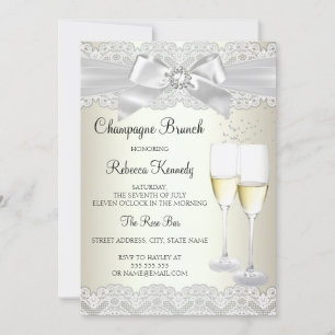 Elegante Gold Weiße Spitze Champagner Brunch Einla Einladung
