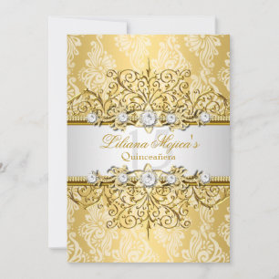 Elegante Gold Weiße Vintage Glamour Quinceanera Einladung