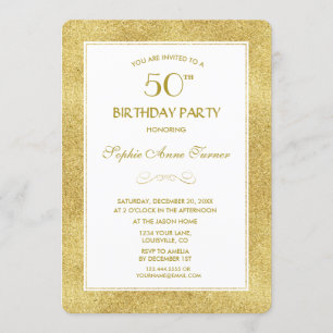 Elegante Gold & White Border 50. Geburtstagsparty Einladung