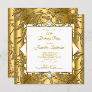 Elegante Gold White Damask Pearl Birthday Party Einladung
