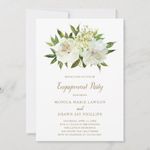 Elegante Gold White Floral Moderne Engagement Part Einladung
