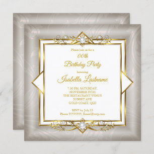 Elegante Gold White Gray Pearl Birthday Party Einladung