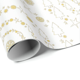 Elegante Gold White Handrawn Weihnachtsmuster Geschenkpapier