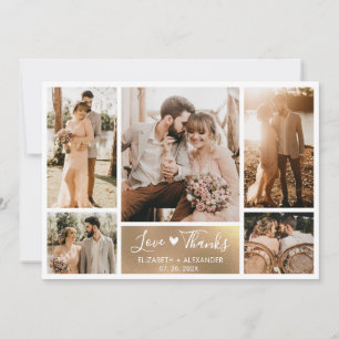Elegante Gold White Heart Foto Collage Wedding Dankeskarte