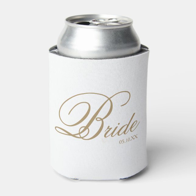 Elegante Gold White Script Bride kann cooler werde Dosenkühler (Kanne Vorderseite)