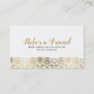 Elegante Gold & White Tradia Lace Beweiskarte Empfehlungskarte