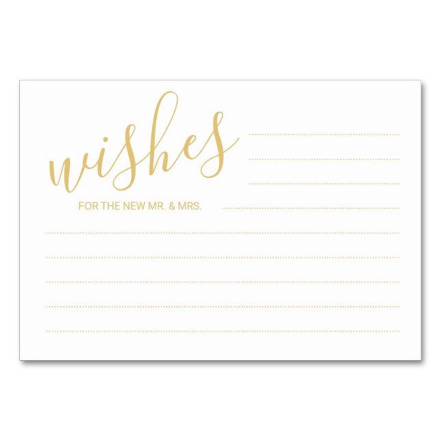 Elegante Gold & White Wedding Advice & Wishings Ka Tischnummer (Vorderseite)
