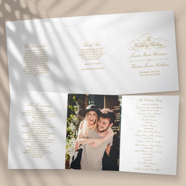 Elegante Gold & White Wedding Dreifach-gefaltete Programmkarte (Von Creator hochgeladen)