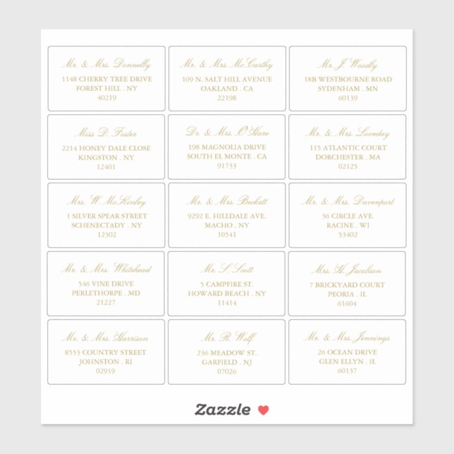 Elegante Gold & White Wedding individuelle Adresse Aufkleber (Blatt)