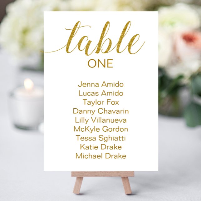 Elegante Gold White Wedding Seating Chart Cards Tischnummer (Von Creator hochgeladen)