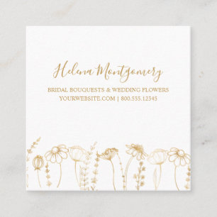 Elegante Gold-Wildblumen-Skizze feminin Quadratische Visitenkarte