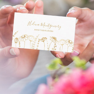 Elegante Gold-Wildblumen-Skizze feminin Visitenkarte