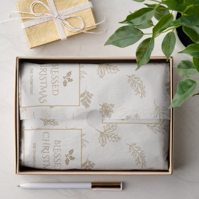 Elegante Gold Winter Blätter Mistletoe Seidenpapier (Geschenk)