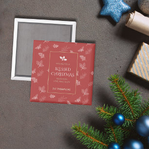 Elegante Gold Winter Blätter Rotes Weihnachten Magnet
