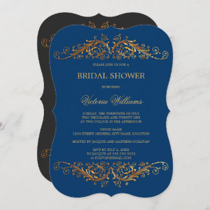 Elegante Gold Wirbel Blau Einladung