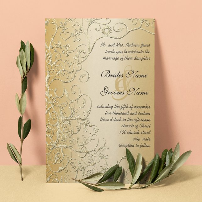 Elegante Gold Wirbel Schwarzer Schriftart Einladun Einladung (Von Creator hochgeladen)