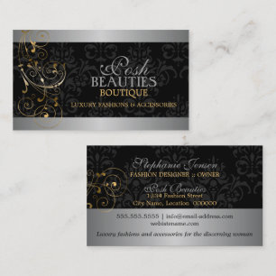 Elegante Gold-Wirbel und Black Damask Visitenkarte