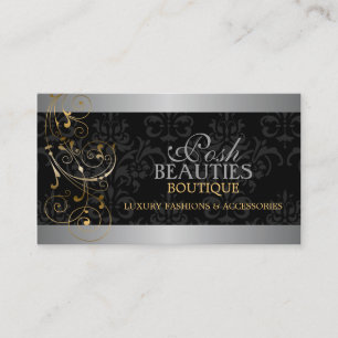 Elegante Gold-Wirbel und Black Damask Visitenkarte