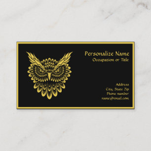 Elegante Gold Wise Owl auf Black Business Card Visitenkarte
