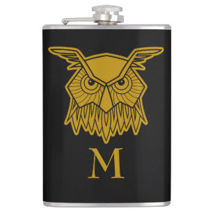 Elegante Gold Wise Owl Mit Monogramm Custom Flachmann