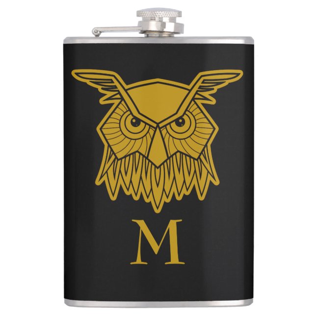 Elegante Gold Wise Owl Mit Monogramm Custom Flachmann (Vorderseite)