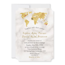 Elegante Gold World Map Hochzeit in Urlaubsort