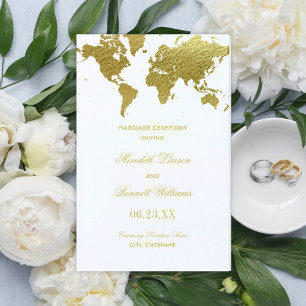 Elegante Gold World Map Hochzeitsprogramme
