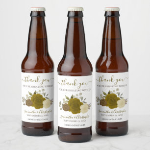 Elegante Gold & Yellow Roses Hochzeit Vielen Dank Bierflaschenetikett