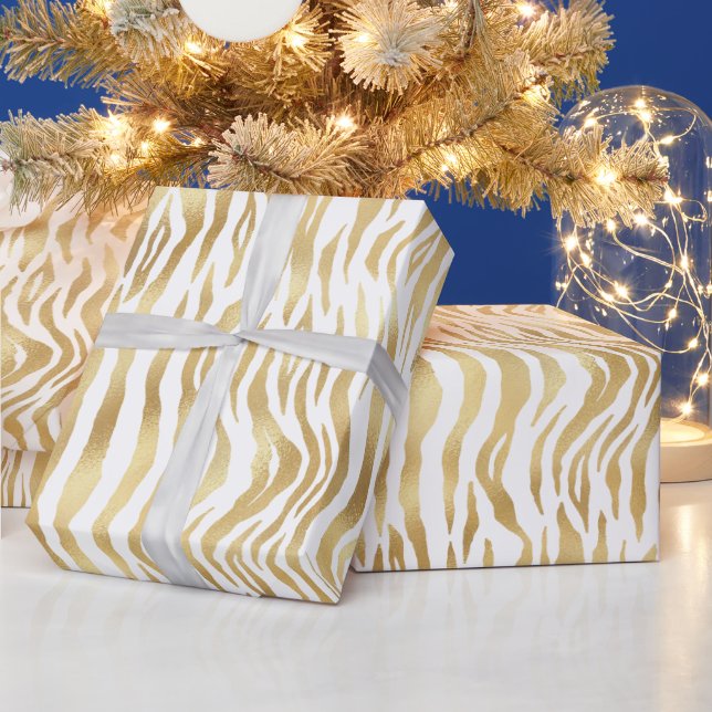 Elegante Gold-Zebrastreifen Geschenkpapier (Feiertage)