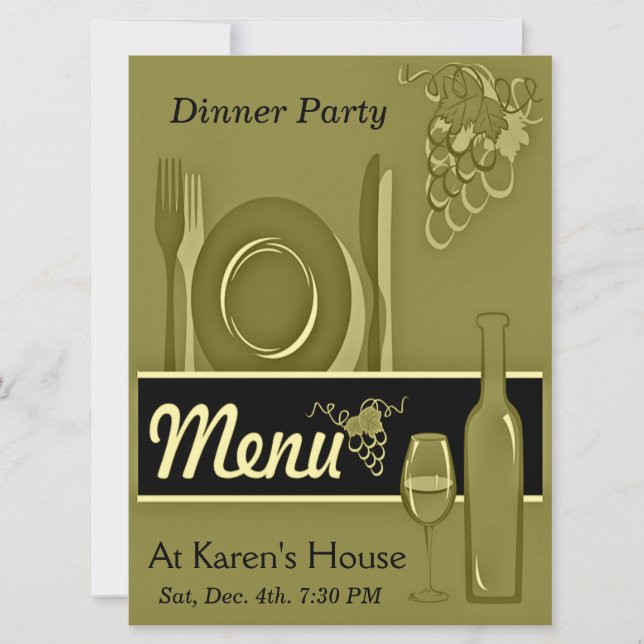 Elegante Goldabendessen-Party Einladungen (Vorderseite)