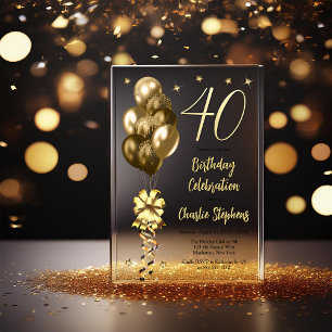 Elegante Goldballons auf dem 40. Geburtstagsschwar Acryleinladungen